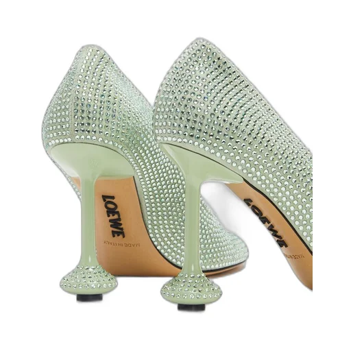 Toy pump in suede and allover rhinestones