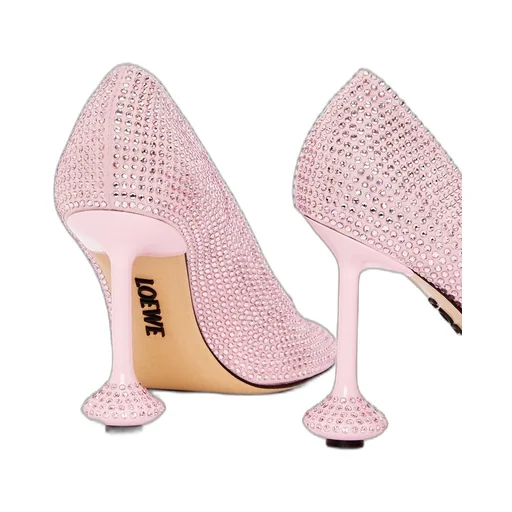 Toy pump in suede and allover rhinestones