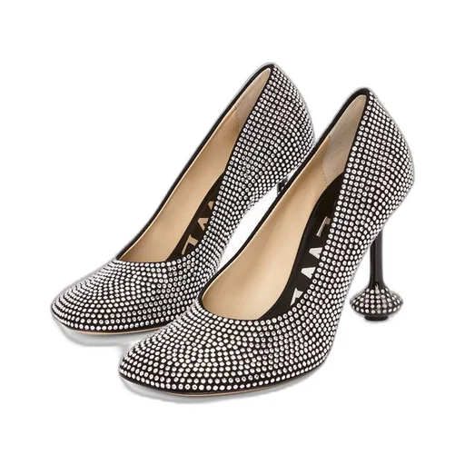 Toy pump in suede and allover rhinestones