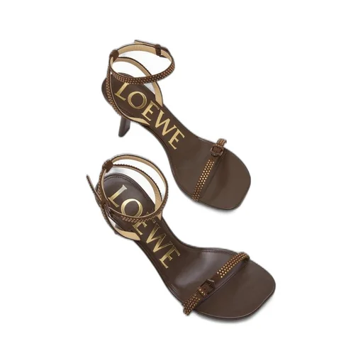 Petal sandal in suede and allover strass