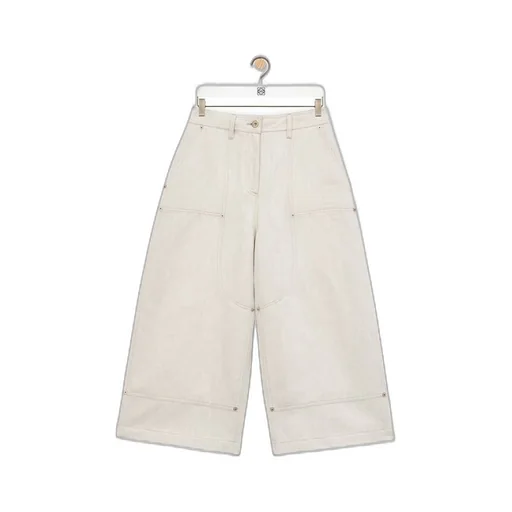 Cropped workwear trousers in cotton and linen