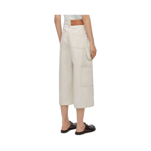 Cropped workwear trousers in cotton and linen