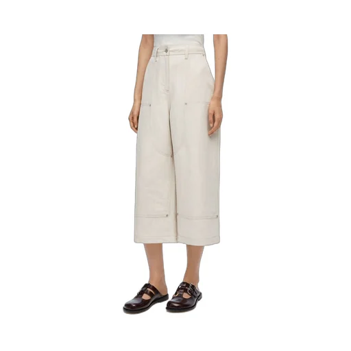 Cropped workwear trousers in cotton and linen