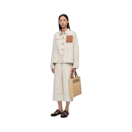 Cropped workwear trousers in cotton and linen
