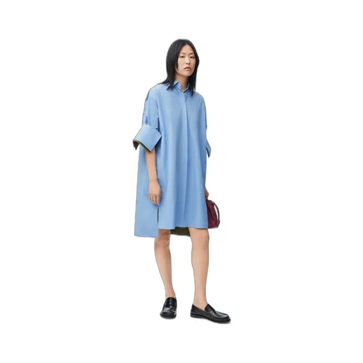 Turn-up shirt dress in cotton