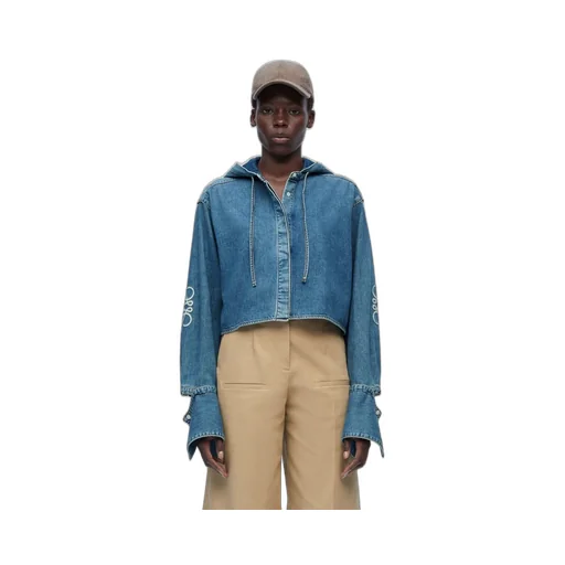 Cropped hooded shirt in denim