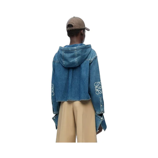 Cropped hooded shirt in denim