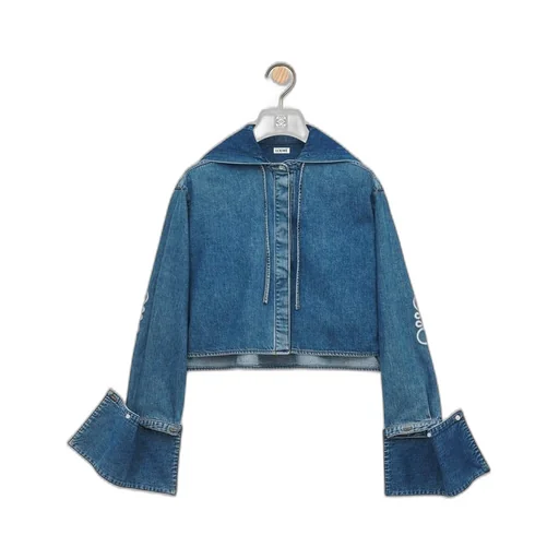 Cropped hooded shirt in denim
