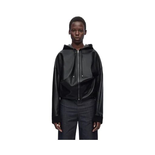 Draped hoodie in nappa lambskin