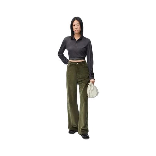 Long sleeve cropped polo in silk and cotton