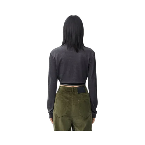 Long sleeve cropped polo in silk and cotton
