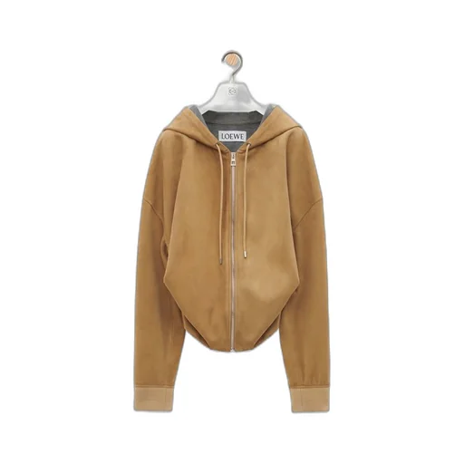 Draped hoodie in suede goatskin