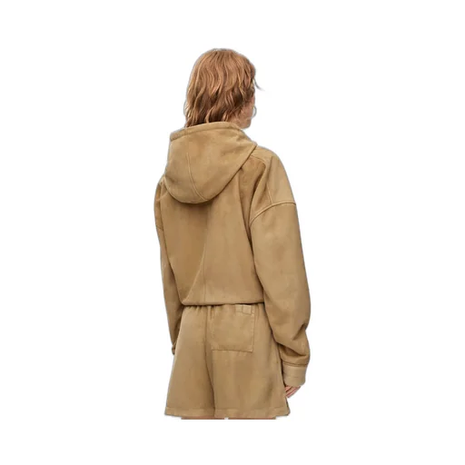 Draped hoodie in suede goatskin