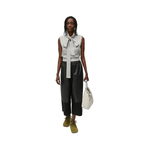 Cropped trousers in nappa lambskin and suede goatskin