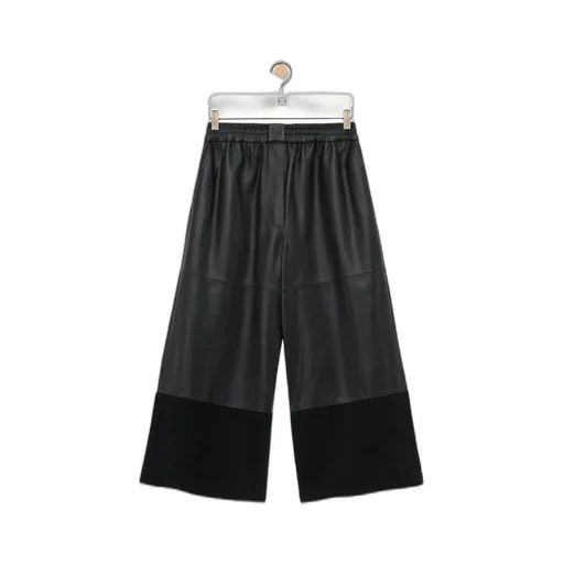 Cropped trousers in nappa lambskin and suede goatskin