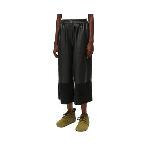 Cropped trousers in nappa lambskin and suede goatskin