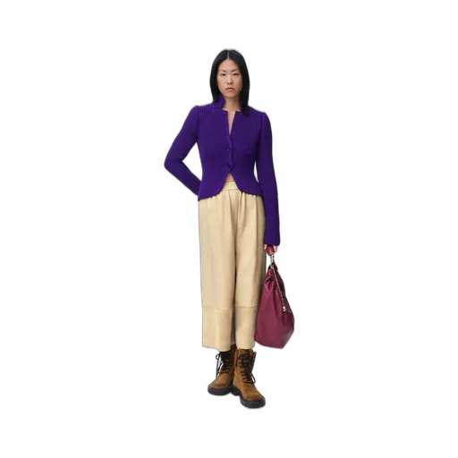 Cropped trousers in nappa lambskin and suede goatskin