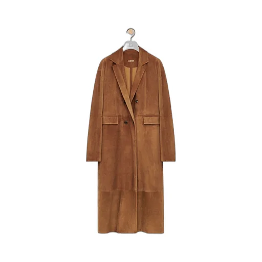 Double breasted coat in suede calfskin