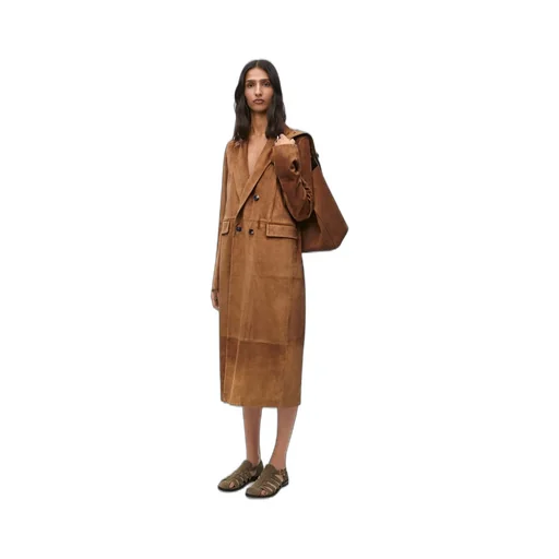 Double breasted coat in suede calfskin