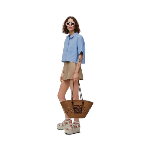 Cropped shirt in cotton blend