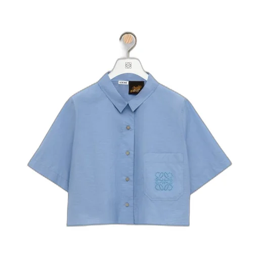 Cropped shirt in cotton blend