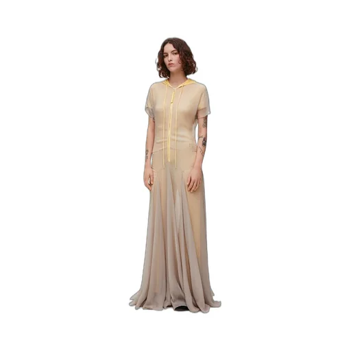 Hooded jumpsuit in silk and viscose