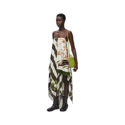 Asymmetric dress in silk