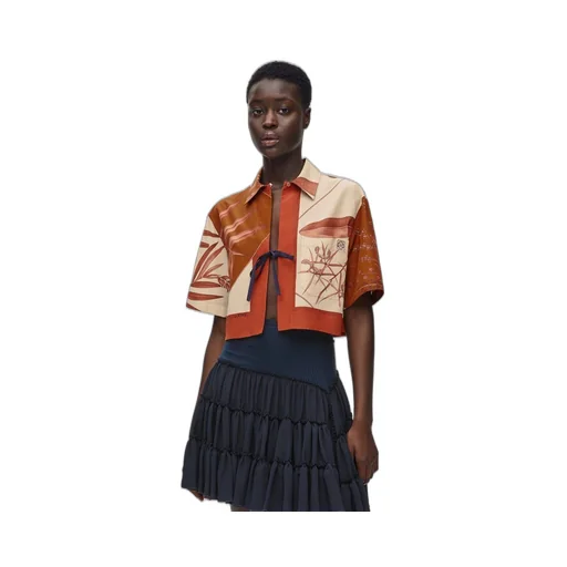 Cropped shirt in cotton and silk