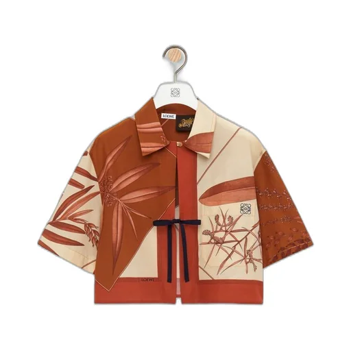 Cropped shirt in cotton and silk