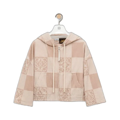 Cropped hoodie in terry cotton jacquard