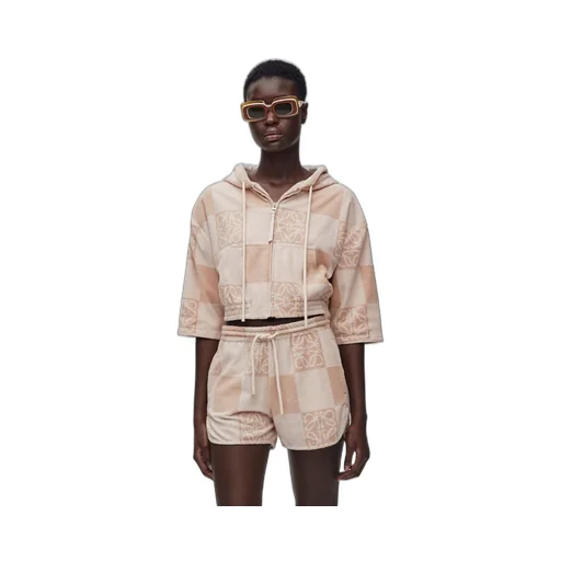 Cropped hoodie in terry cotton jacquard