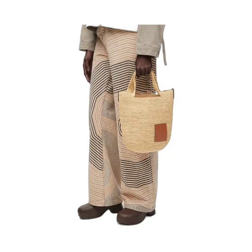 Slit bag in raffia and calfskin