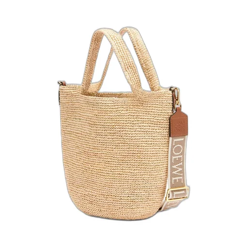 Slit bag in raffia and calfskin