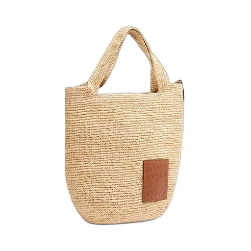 Slit bag in raffia and calfskin