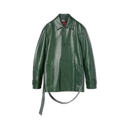Shiny leather trench coat