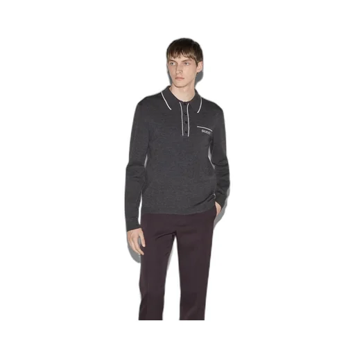 Knit wool long sleeve polo top