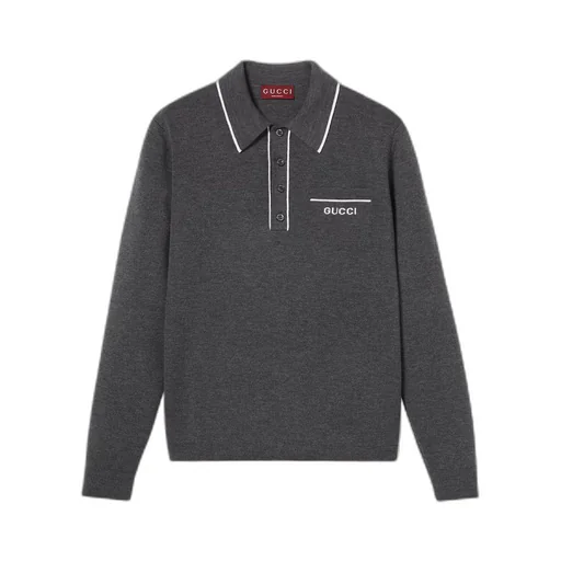 Knit wool long sleeve polo top