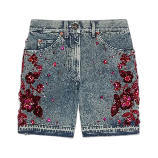 Denim shorts with floral embroidery
