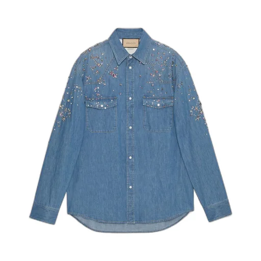 Constellation embroidered denim shirt