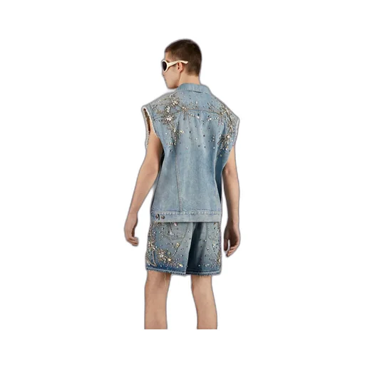 Denim vest with crystal trim