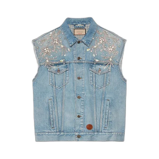 Denim vest with crystal trim