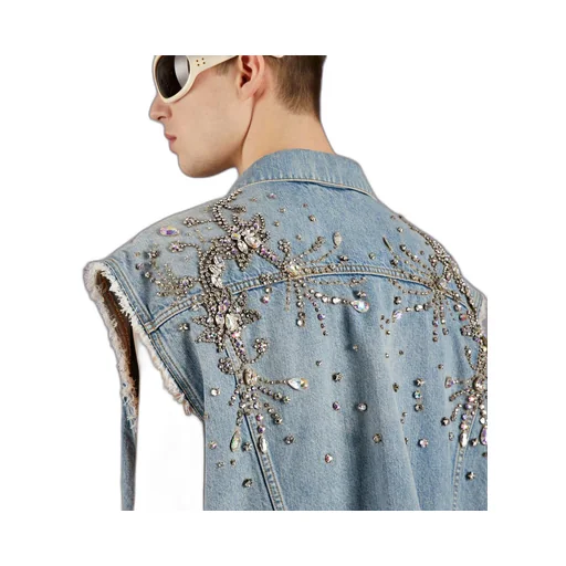 Denim vest with crystal trim