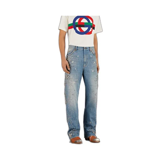 Denim trouser with crystal trim