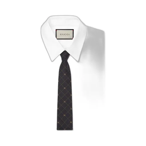 Double G and check silk jacquard tie