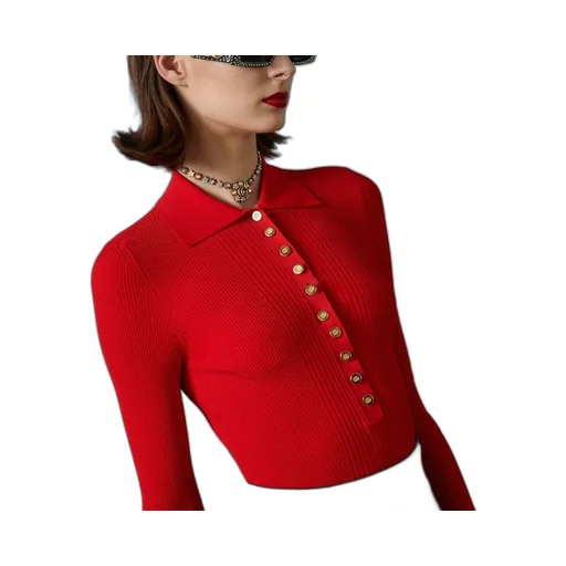 Extra fine rib viscose polo shirt