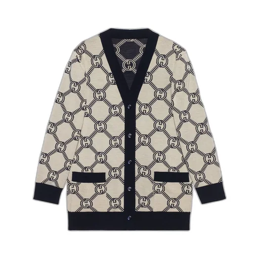 Reversible GG wool jacquard cardigan