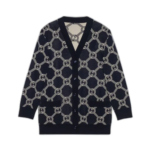 Reversible GG wool jacquard cardigan