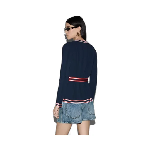 Self-tie cardigan with striped trim