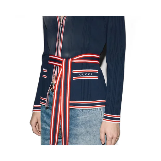 Self-tie cardigan with striped trim