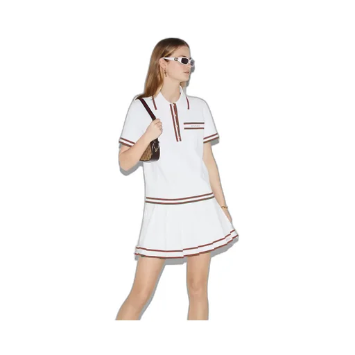 Short pleated skirt with striped trim